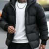 Manfinity Homme Full Zip Up Hooded Long Sleeve Padded Coat Going Out Black Casual Quilted Winter Coat For Friends Husband Boyfriend Gifts main 0