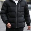 Manfinity Homme Full Zip Up Hooded Long Sleeve Padded Coat Going Out Black Casual Quilted Winter Coat For Friends Husband Boyfriend Gifts main 2