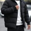 Men Black Hooded Puffer Winter Coats Jacket