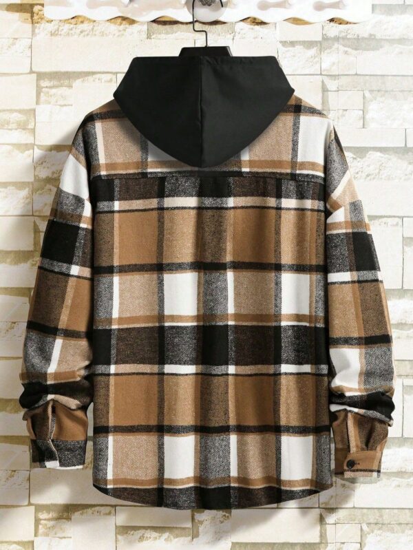 Men Yellow Plaid Hooded Shirt