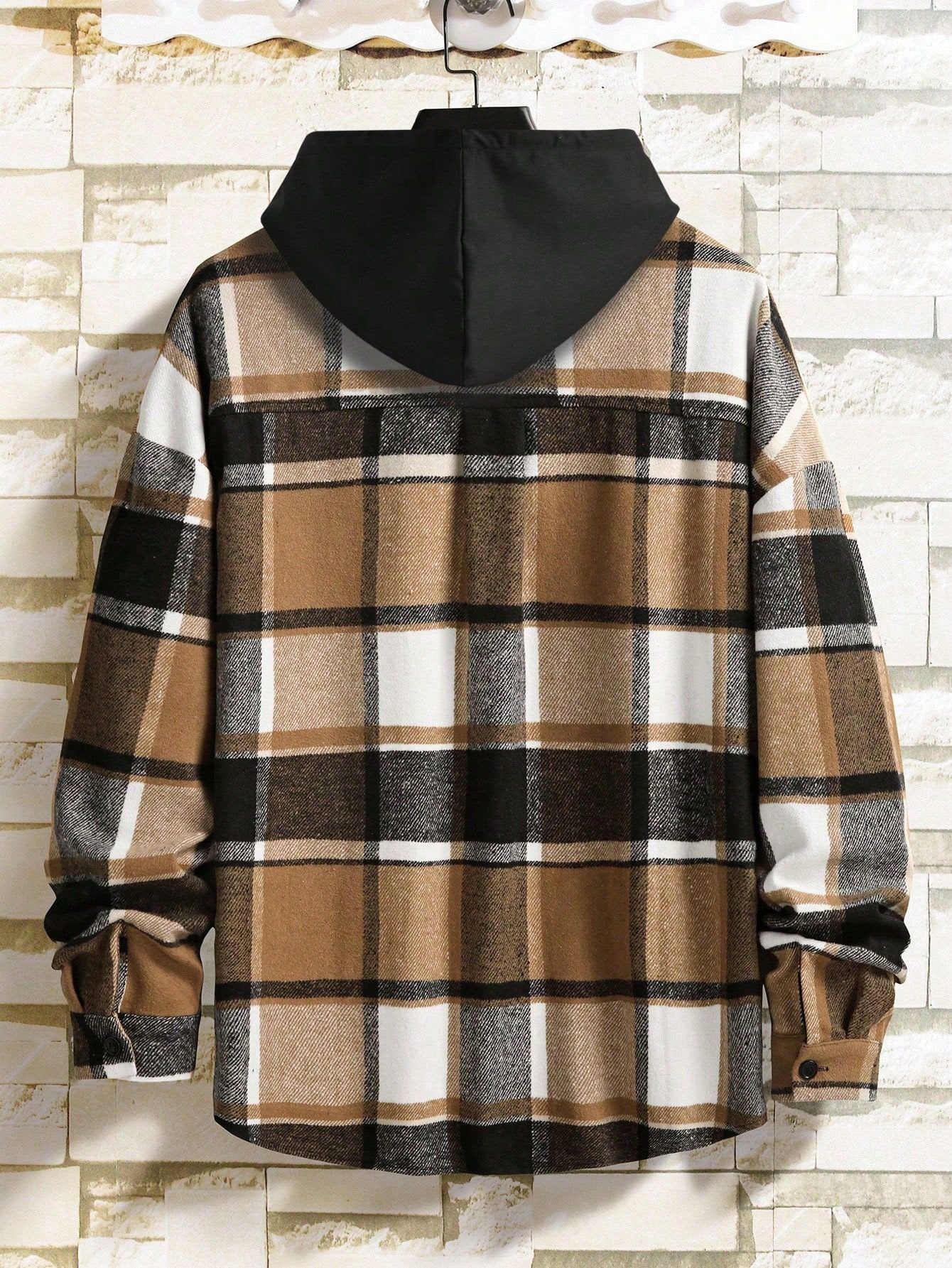 Men Yellow Plaid Hooded Shirt Men Yellow Plaid Hooded Shirt