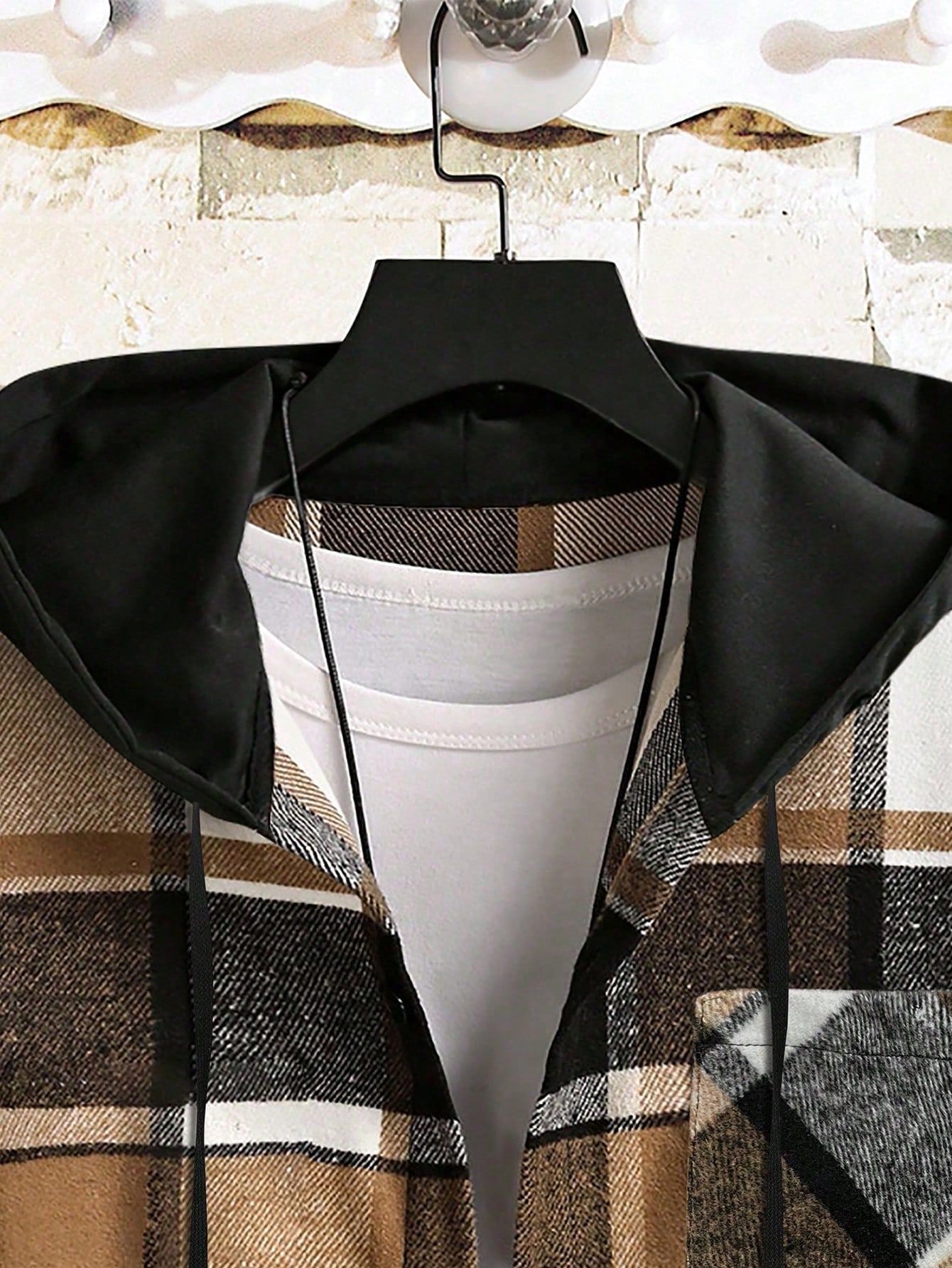 Men Yellow Plaid Hooded Shirt Men Yellow Plaid Hooded Shirt