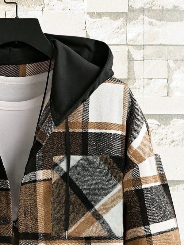 Men Yellow Plaid Hooded Shirt
