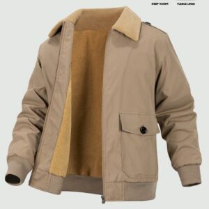 Men Khaki Winter Zip Up Fleece Jacket
