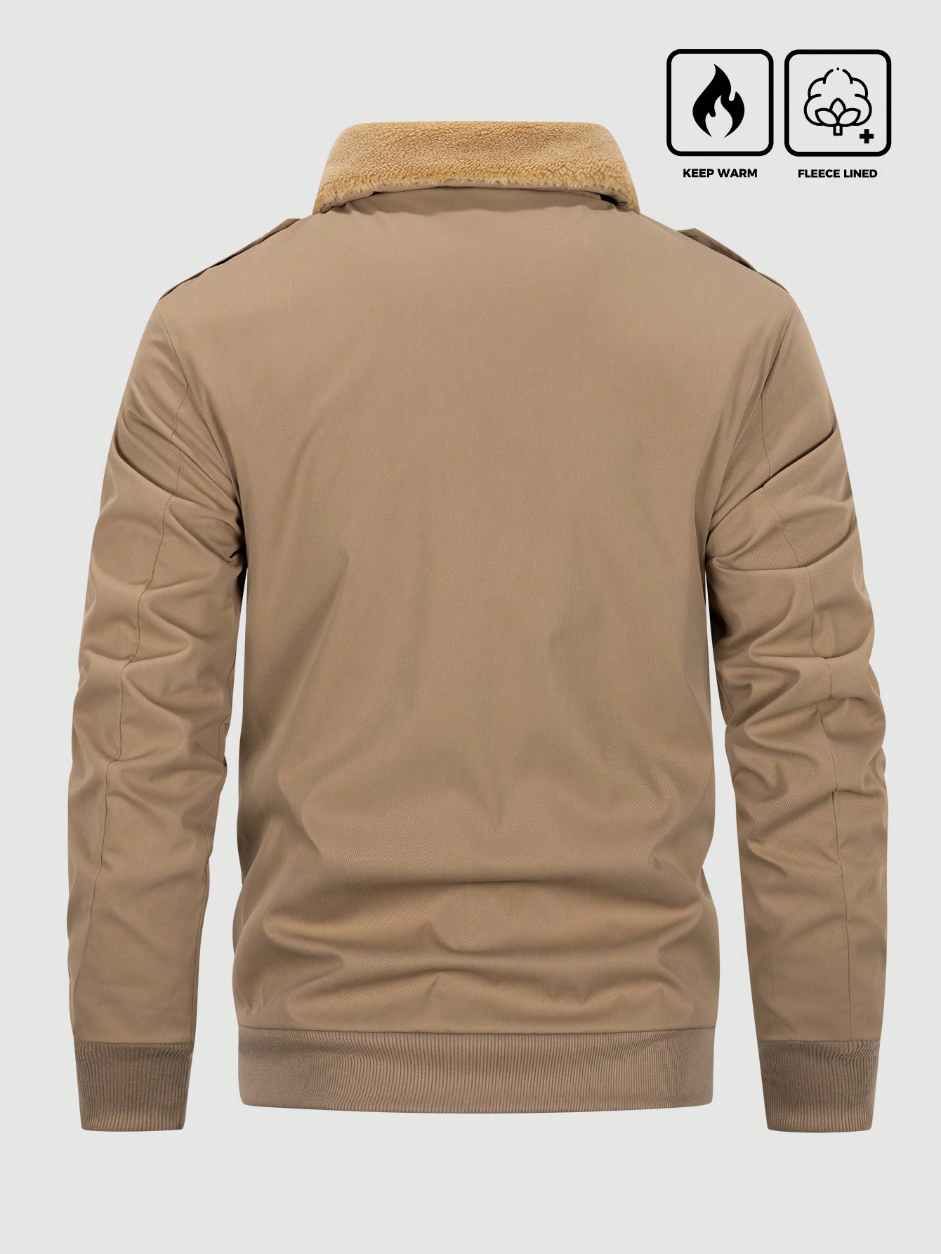 Men Khaki Winter Zip Up Fleece Jacket