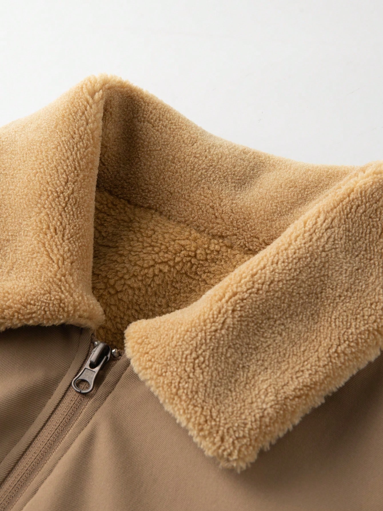 Men Khaki Winter Zip Up Fleece Jacket