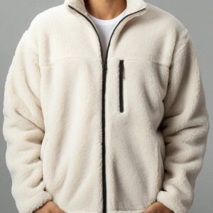 Men Casual Color block Teddy Fleece Zip Jacket