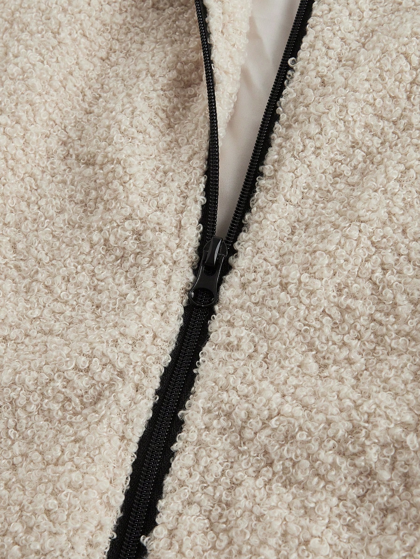 Men Casual Color block Teddy Fleece Zip Jacket