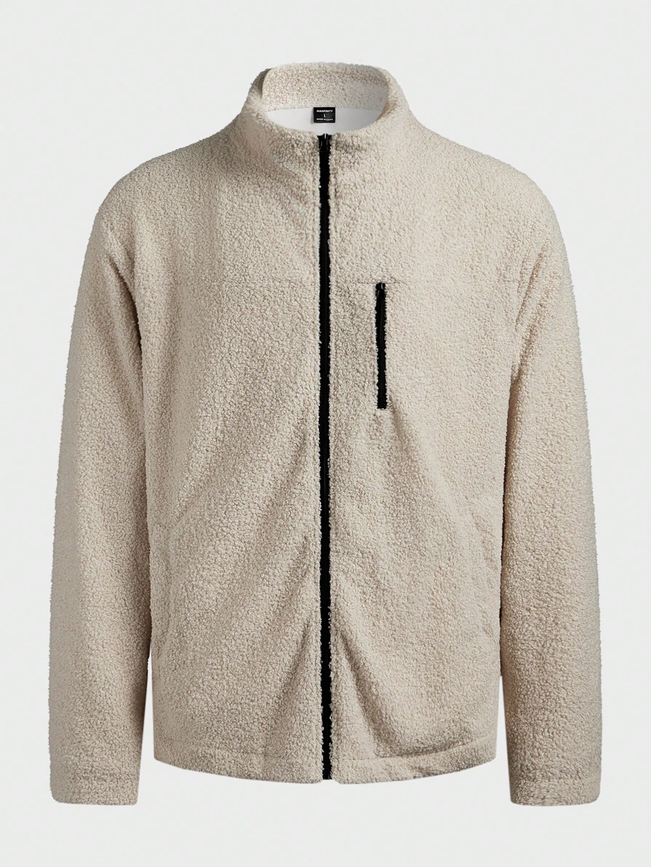 Men Casual Color block Teddy Fleece Zip Jacket