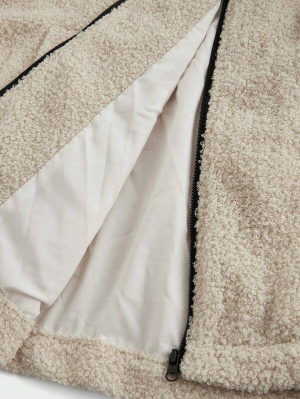 Men Casual Color block Teddy Fleece Zip Jacket