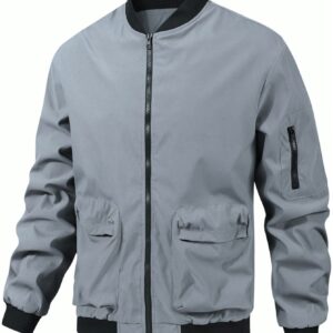 Men Zipper Long Sleeve Pocket Bomber Jacket