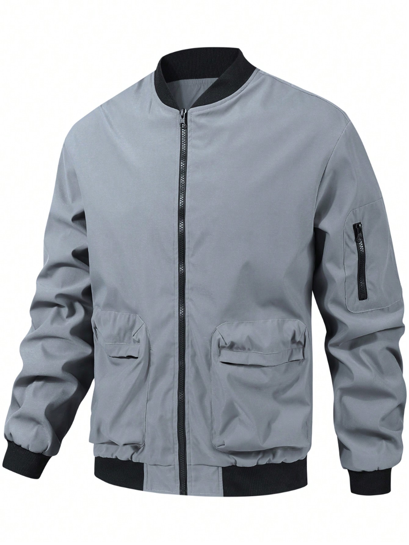 Men Zipper Long Sleeve Pocket Bomber Jacket