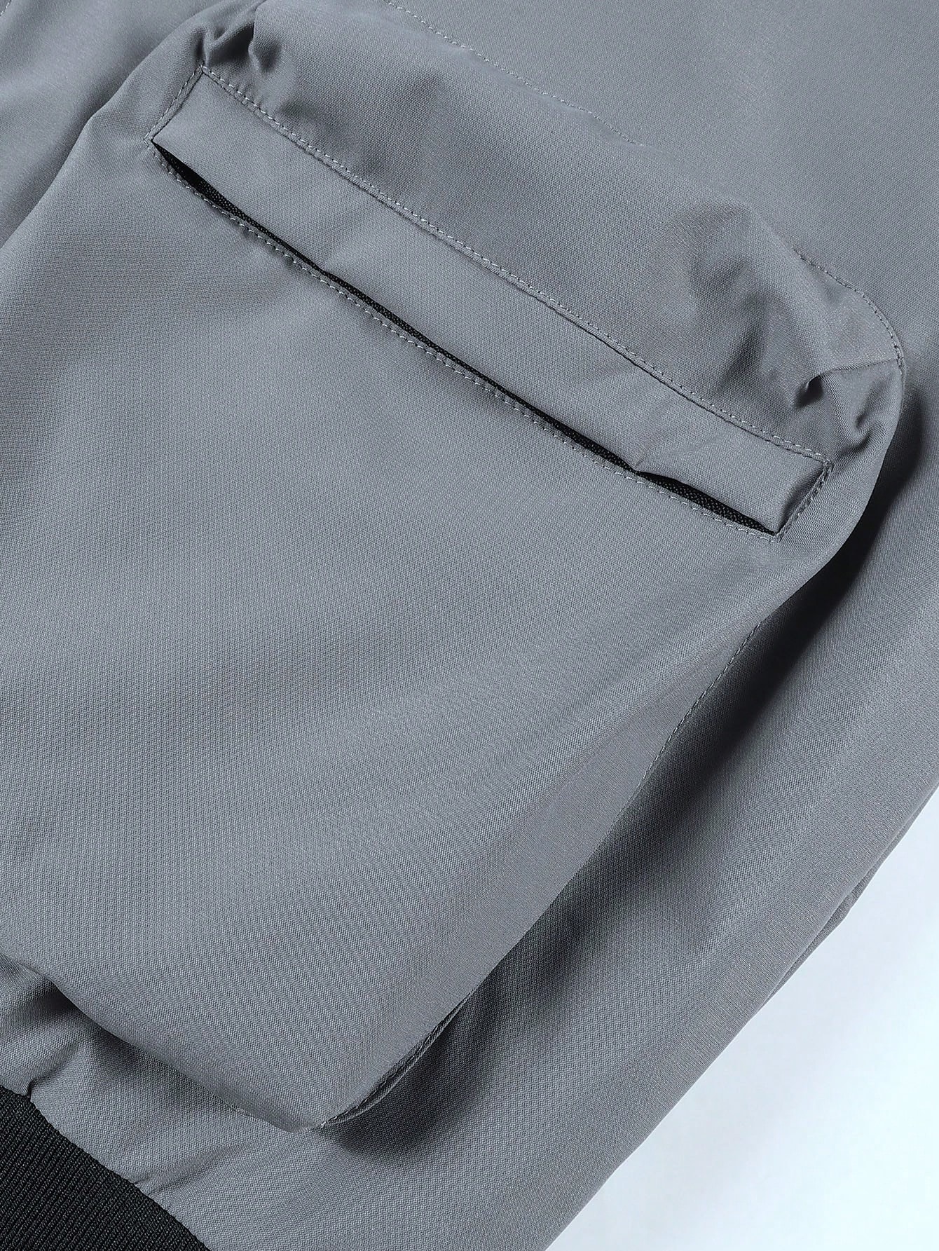 Men Zipper Long Sleeve Pocket Bomber Jacket