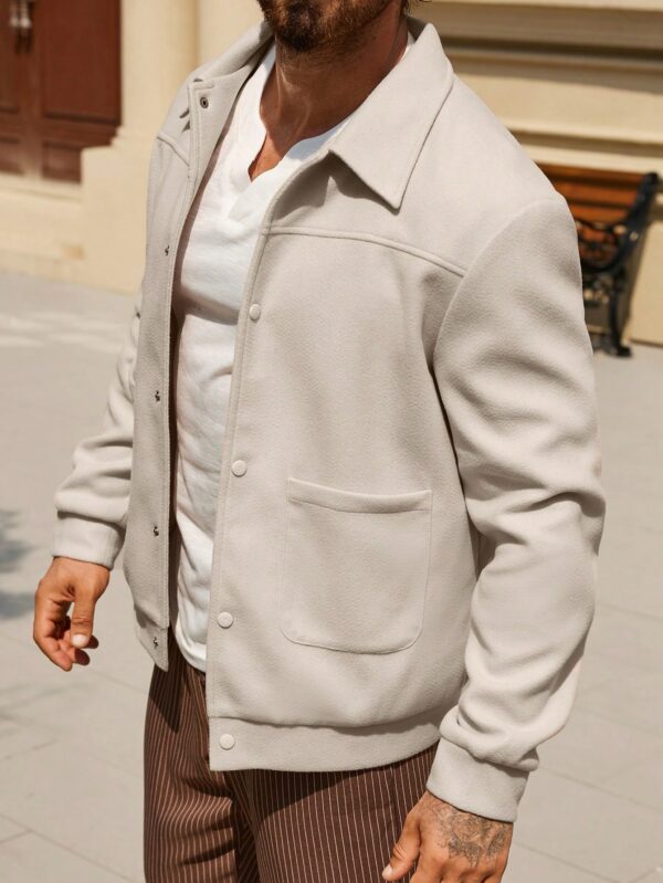 Long Sleeve Button Up Minimalist Casual Woolen Jacket For Men