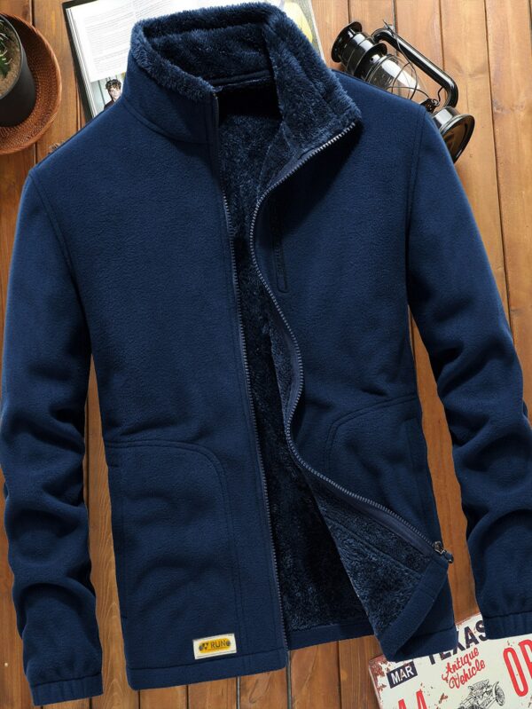 Men Teddy Lined Patchwork Loose Fleece Jacket
