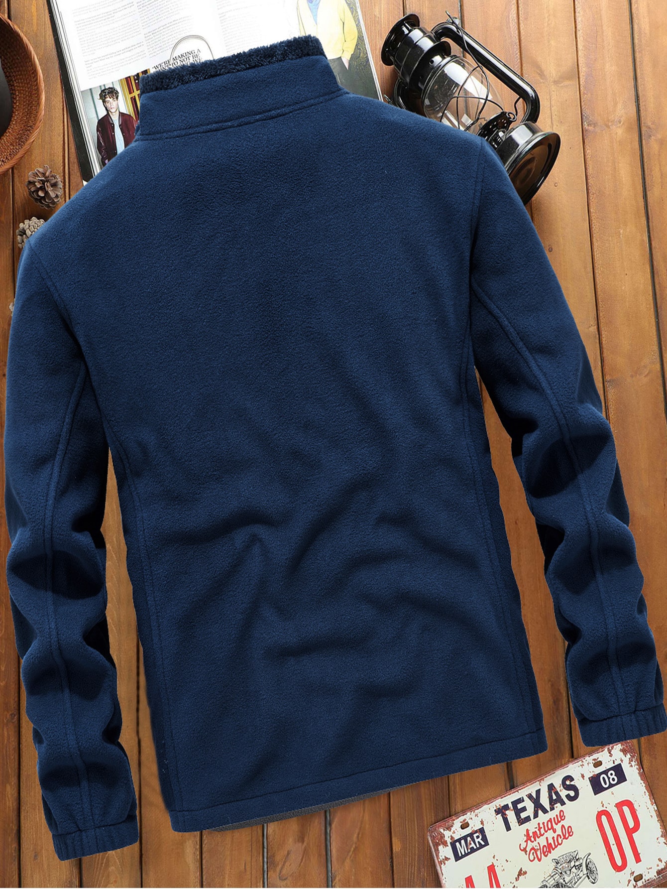 Men Teddy Lined Patchwork Loose Fleece Jacket