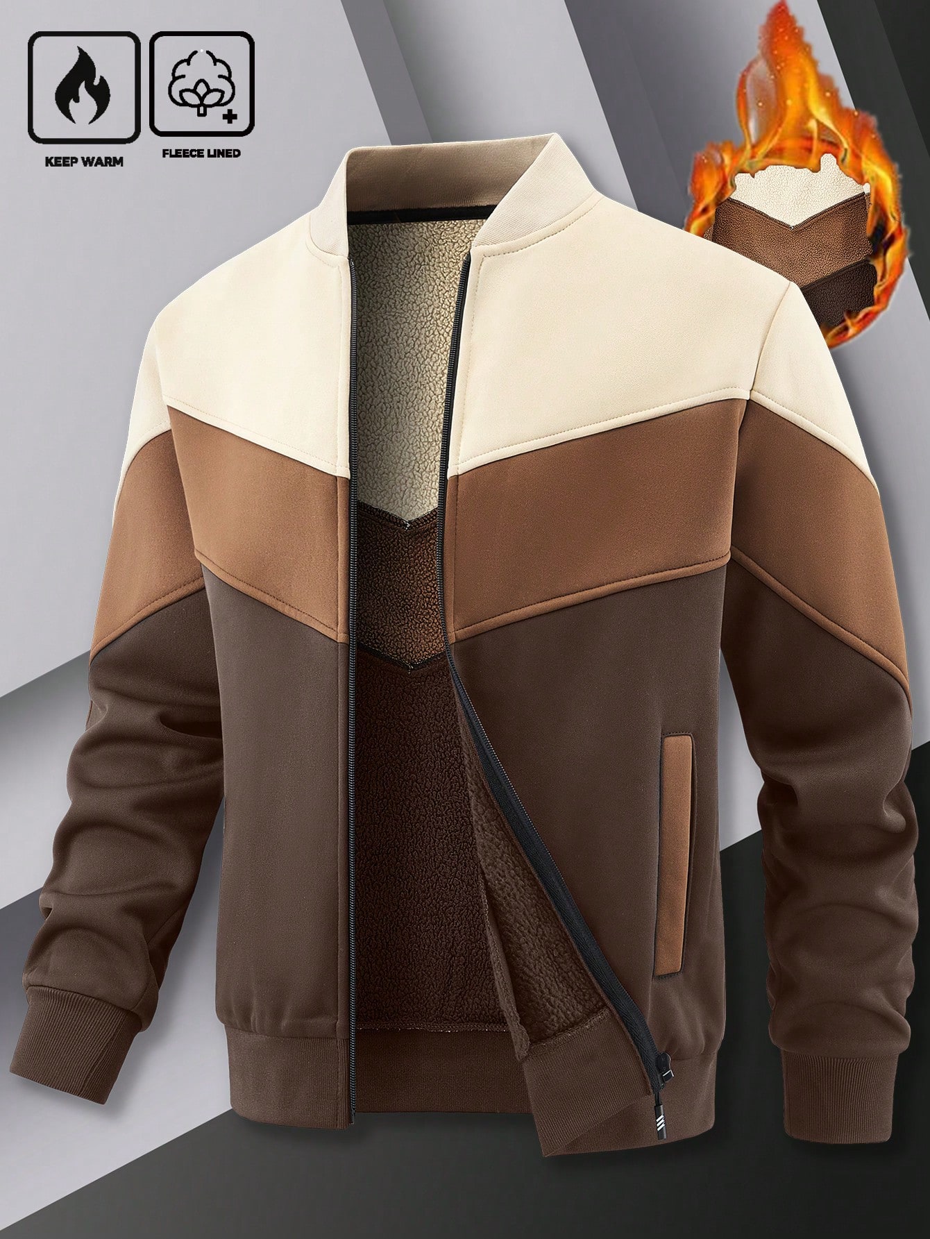 Men Zip Up Collar Casual Baseball Jacket Men Zip Up Collar Casual Baseball Jacket