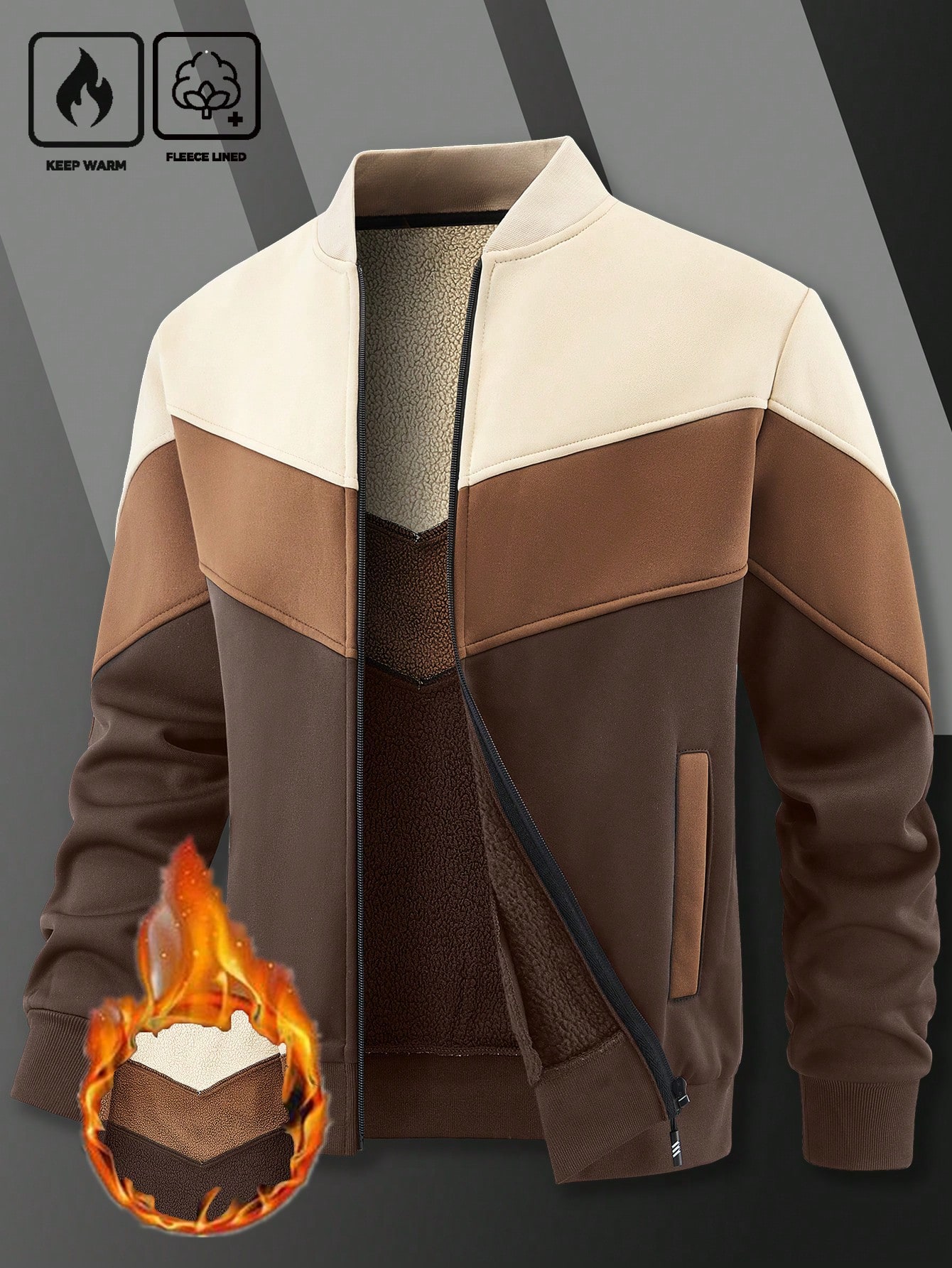 Men Zip Up Collar Casual Baseball Jacket Men Zip Up Collar Casual Baseball Jacket