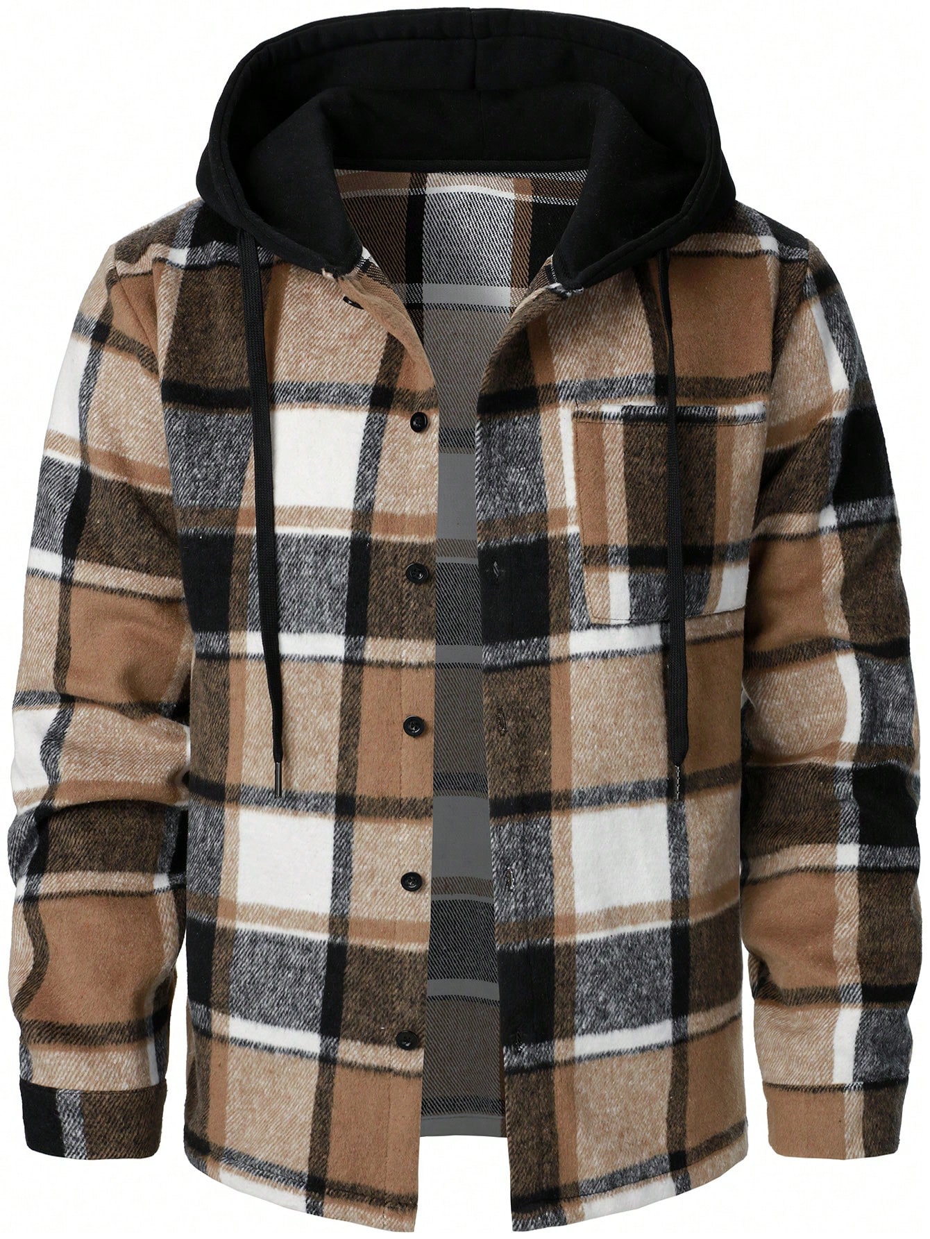 Men Multicolor Plaid Hooded Jacket