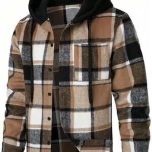 Men Multicolor Plaid Hooded Jacket