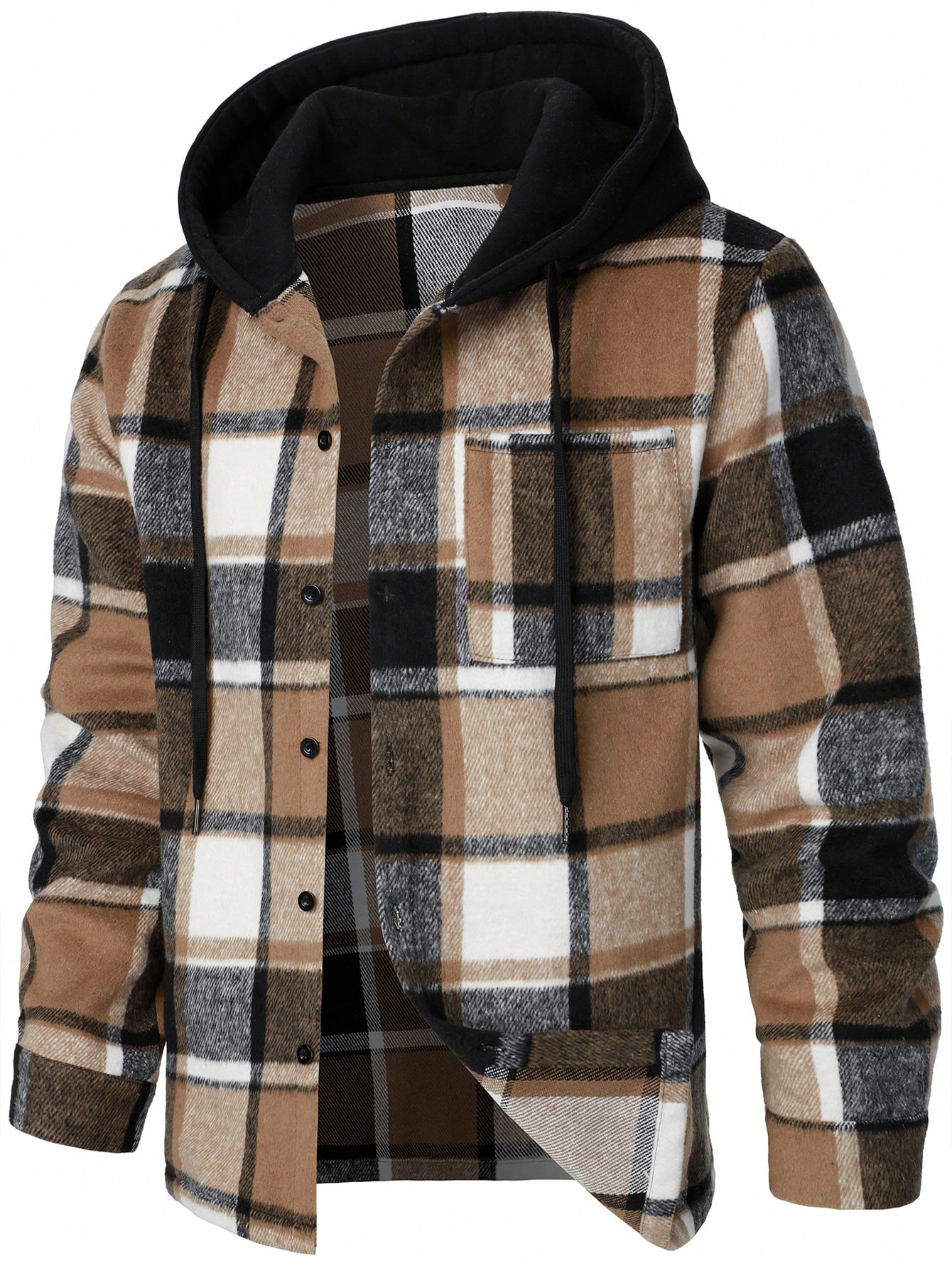 Men Multicolor Plaid Hooded Jacket