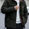 Men Black Colorblock Puffer Coat Winter Jacket
