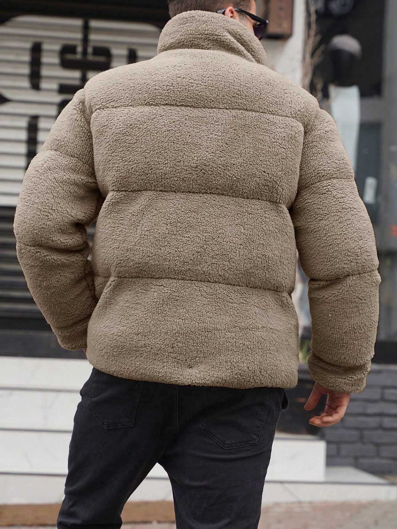 Men Loose Fit Snap Button Fleece Jacket for Winter
