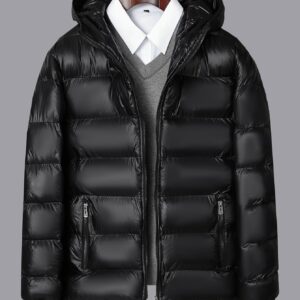 Men Zip Hoodie Padded Coat Plain Going Out Casual Warm Winter Jacket