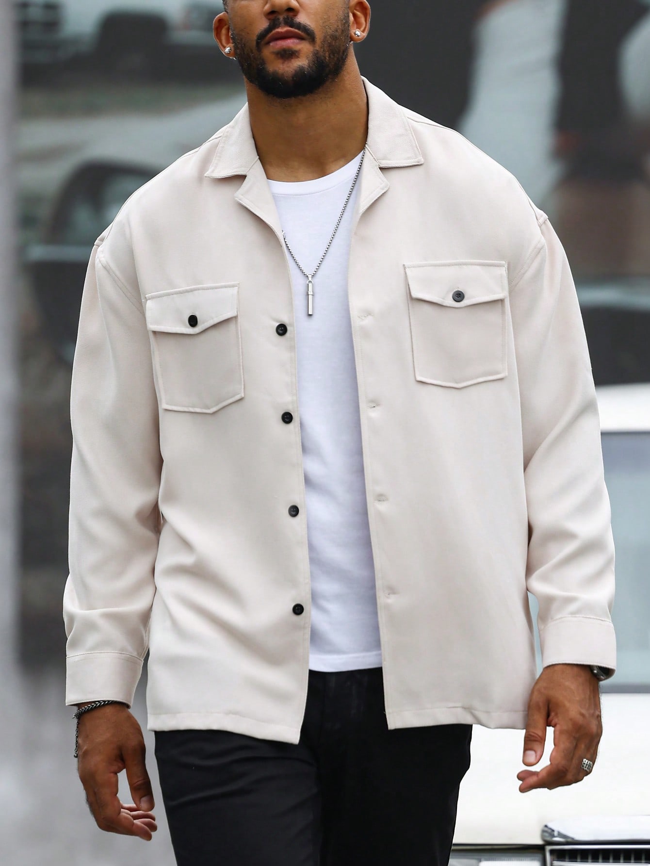 Men Flap Pocket Button Up Oversize Casual Shacket Men Flap Pocket Button Up Oversize Casual Shacket