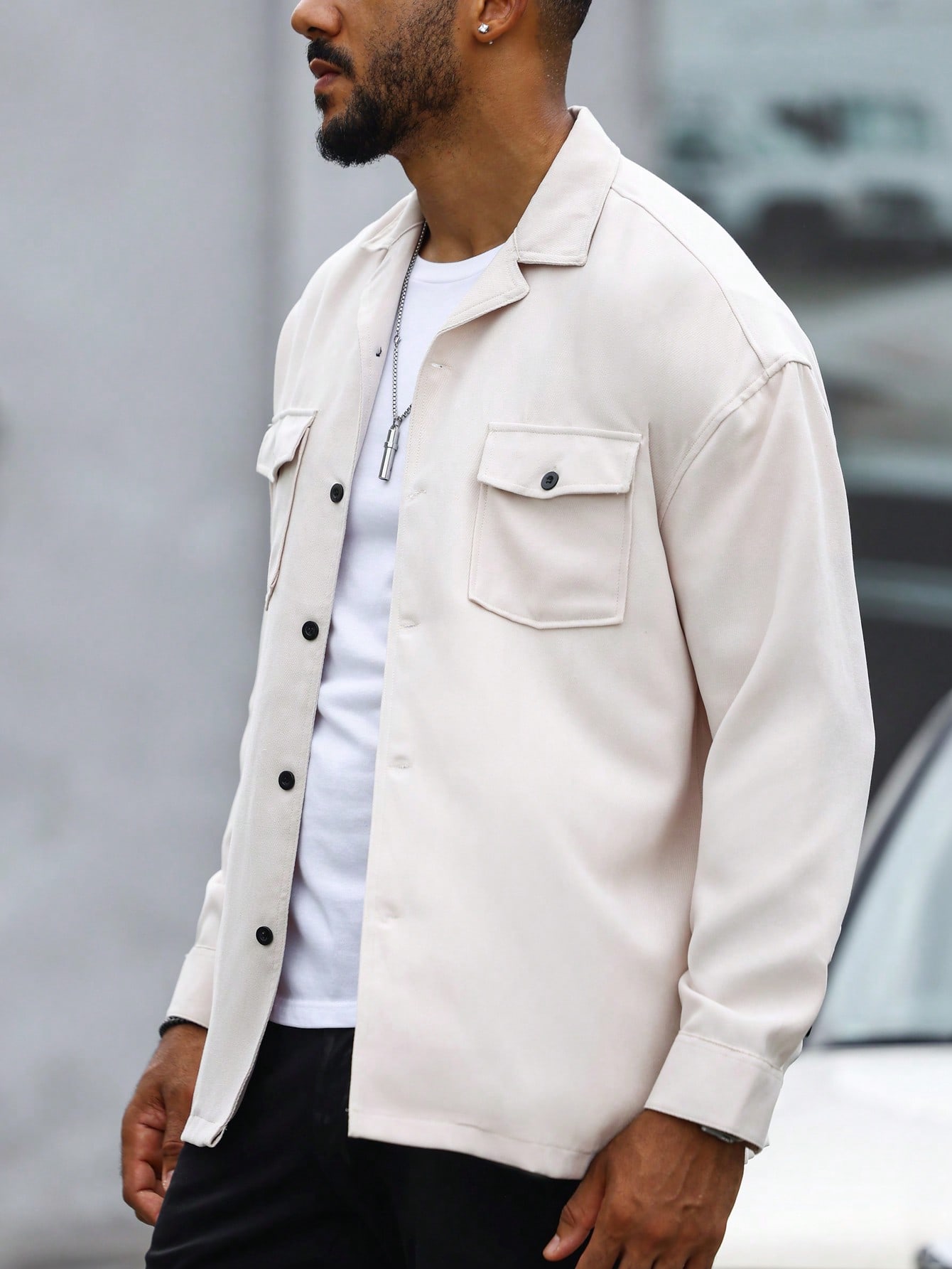 Men Flap Pocket Button Up Oversize Casual Shacket Men Flap Pocket Button Up Oversize Casual Shacket