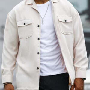 Men Flap Pocket Button Up Oversize Casual Shacket