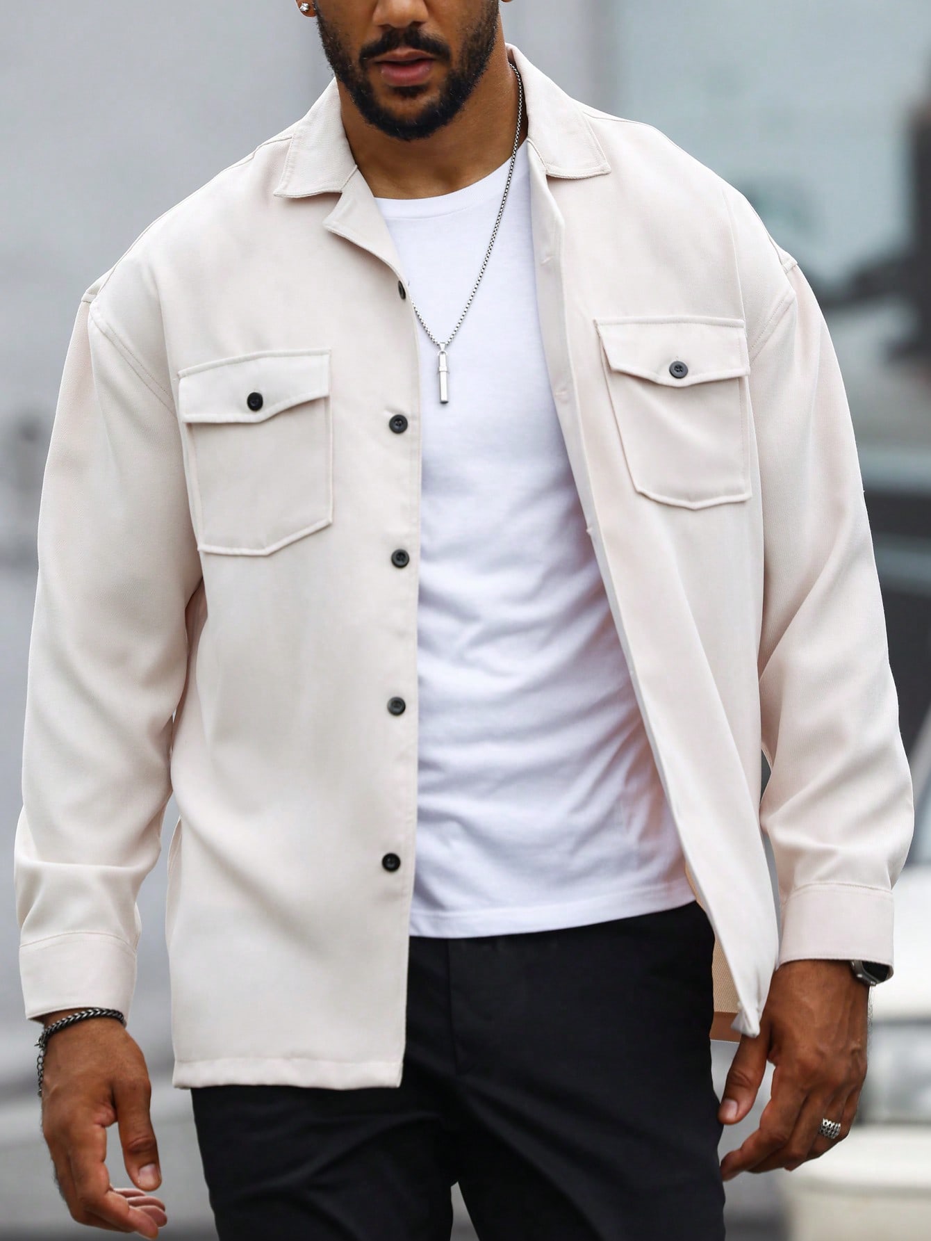 Men Flap Pocket Button Up Oversize Casual Shacket Men Flap Pocket Button Up Oversize Casual Shacket