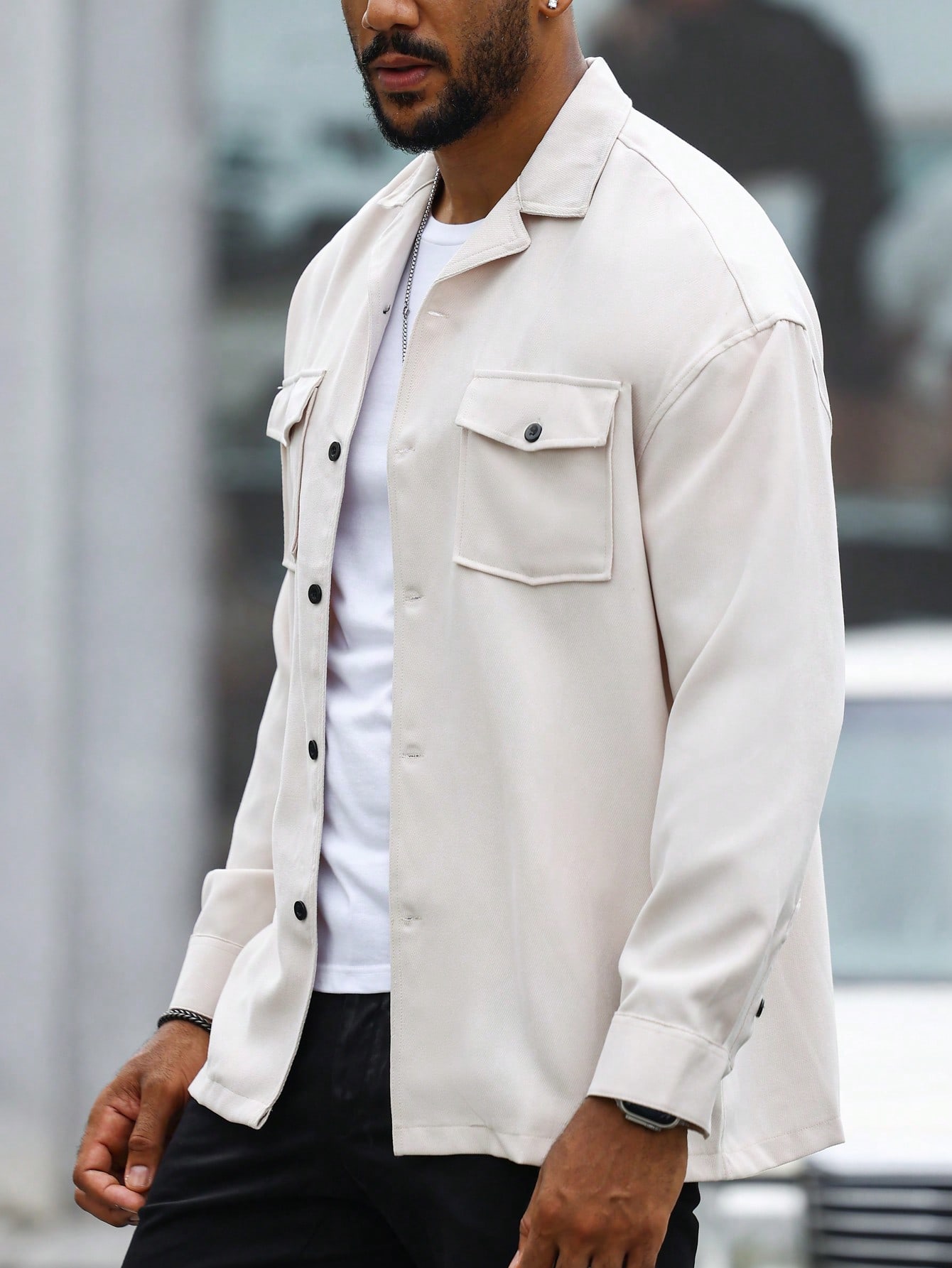 Men Flap Pocket Button Up Oversize Casual Shacket Men Flap Pocket Button Up Oversize Casual Shacket