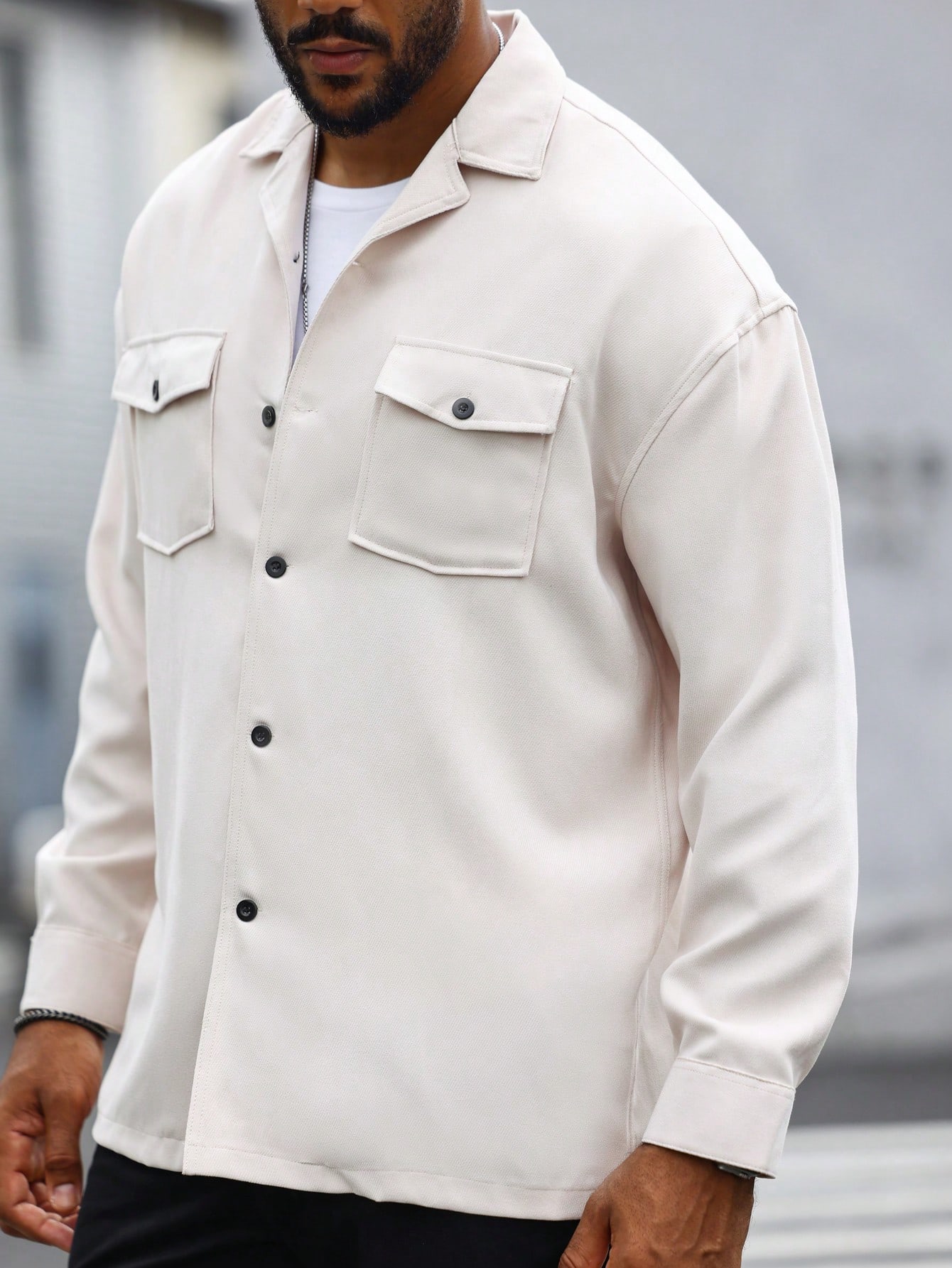 Men Flap Pocket Button Up Oversize Casual Shacket Men Flap Pocket Button Up Oversize Casual Shacket