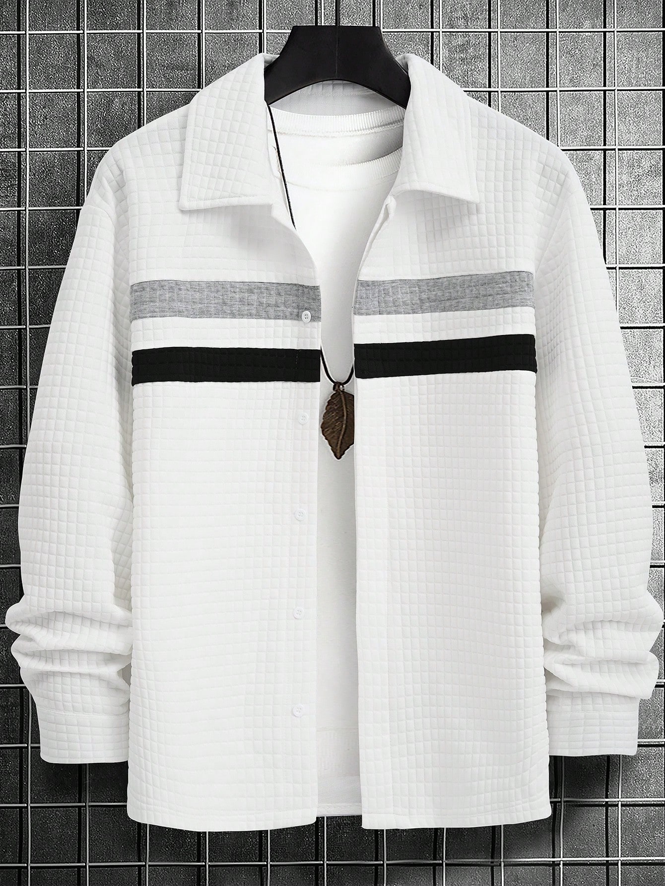 Men White Striped Long Sleeve Shirt Jacket