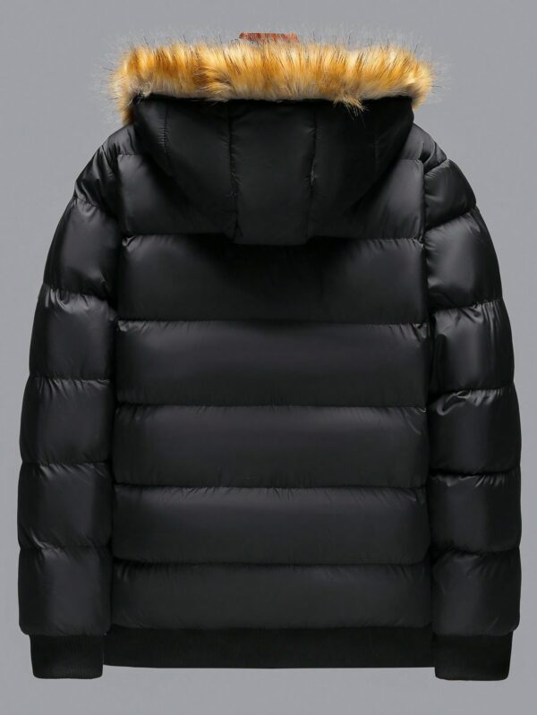 Men Black Colorblock Puffer Coat Winter Jacket