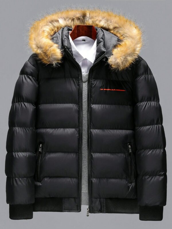 Men Black Colorblock Puffer Coat Winter Jacket