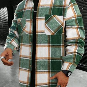 Men Multicolor Plaid Cotton Tweed Shacket