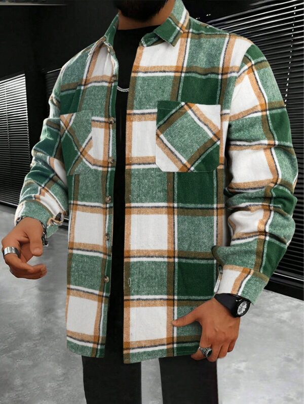 Men Multicolor Plaid Cotton Tweed Shacket
