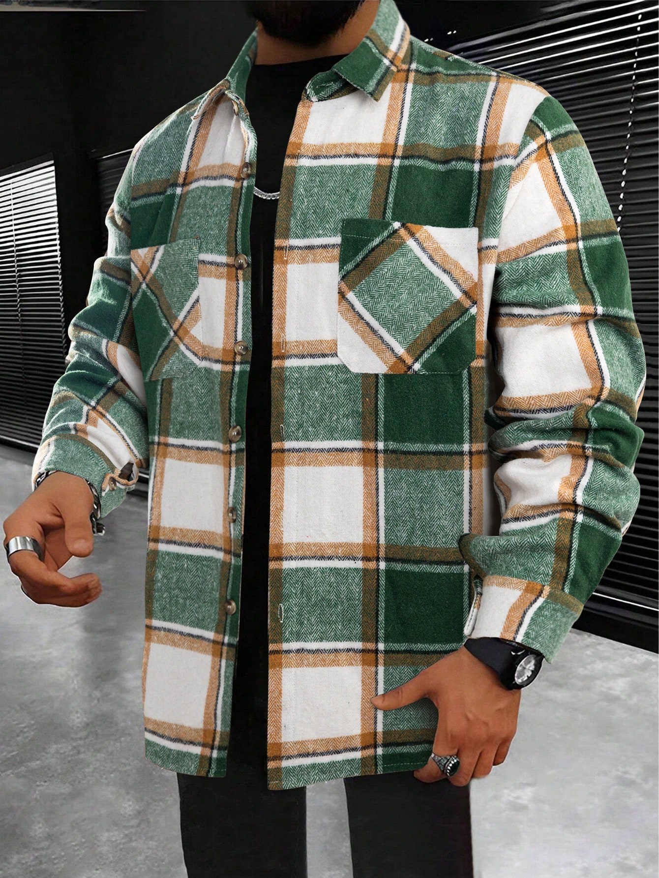 Men Multicolor Plaid Cotton Tweed Shacket Men Multicolor Plaid Cotton Tweed Shacket