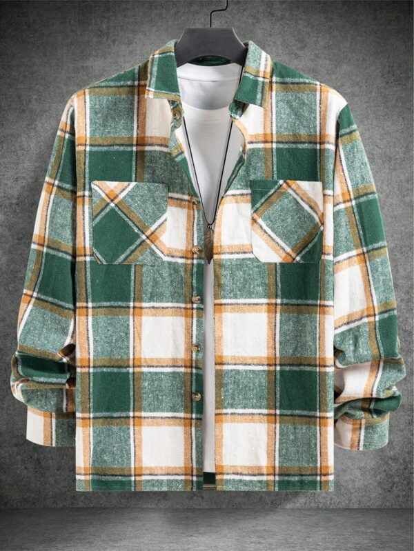 Men Multicolor Plaid Cotton Tweed Shacket