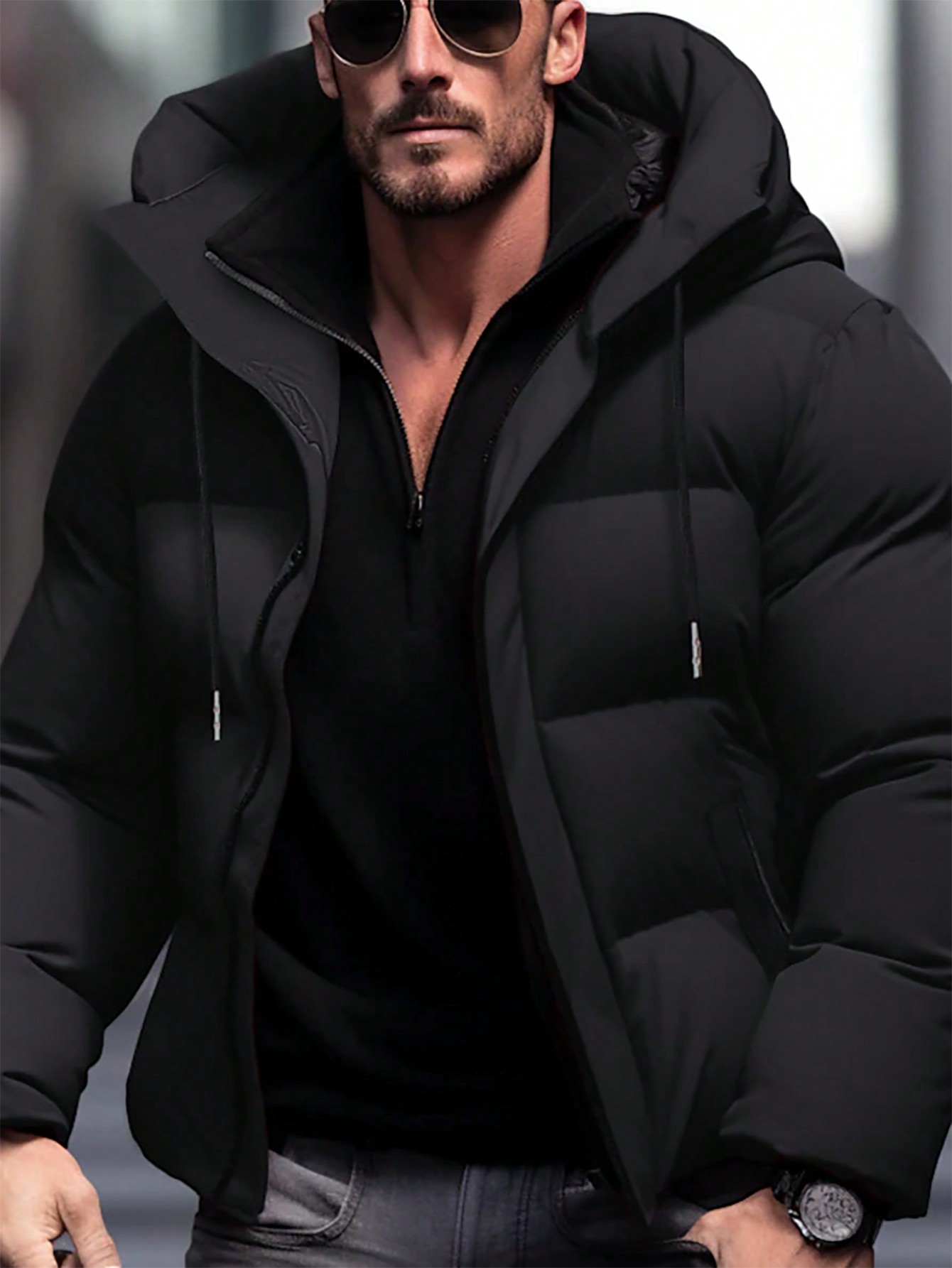 Men Hooded Zipper Puffer Jacket For Men