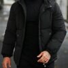 Men Black Funnel Neck Sleeveless Puffer Jacket For Men
