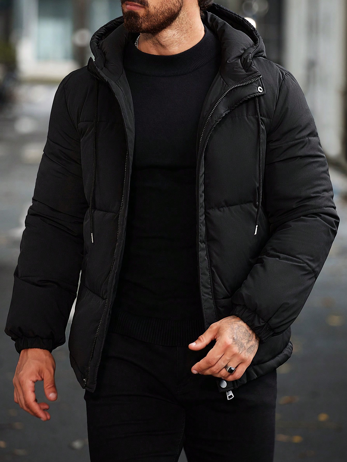 Men Hooded Zipper Puffer Jacket For Men