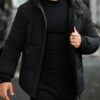 Manfinity Homme Mens Front Zipper Drawstring Long Sleeve Hoodie Casual Padded Coat Going Out Winter Coat For Friends Husband Boyfriend Gifts main 3