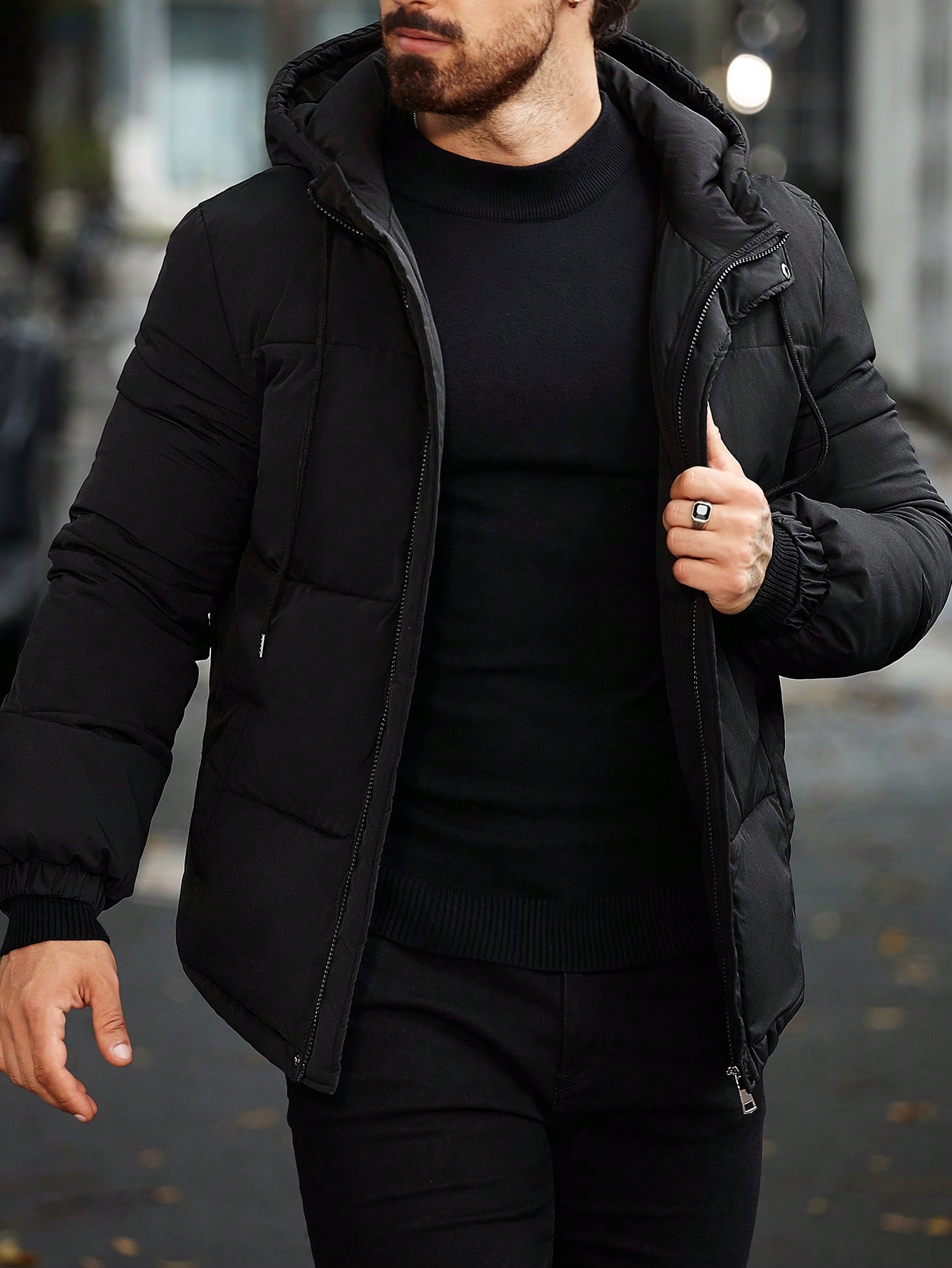 Men Hooded Zipper Puffer Jacket For Men