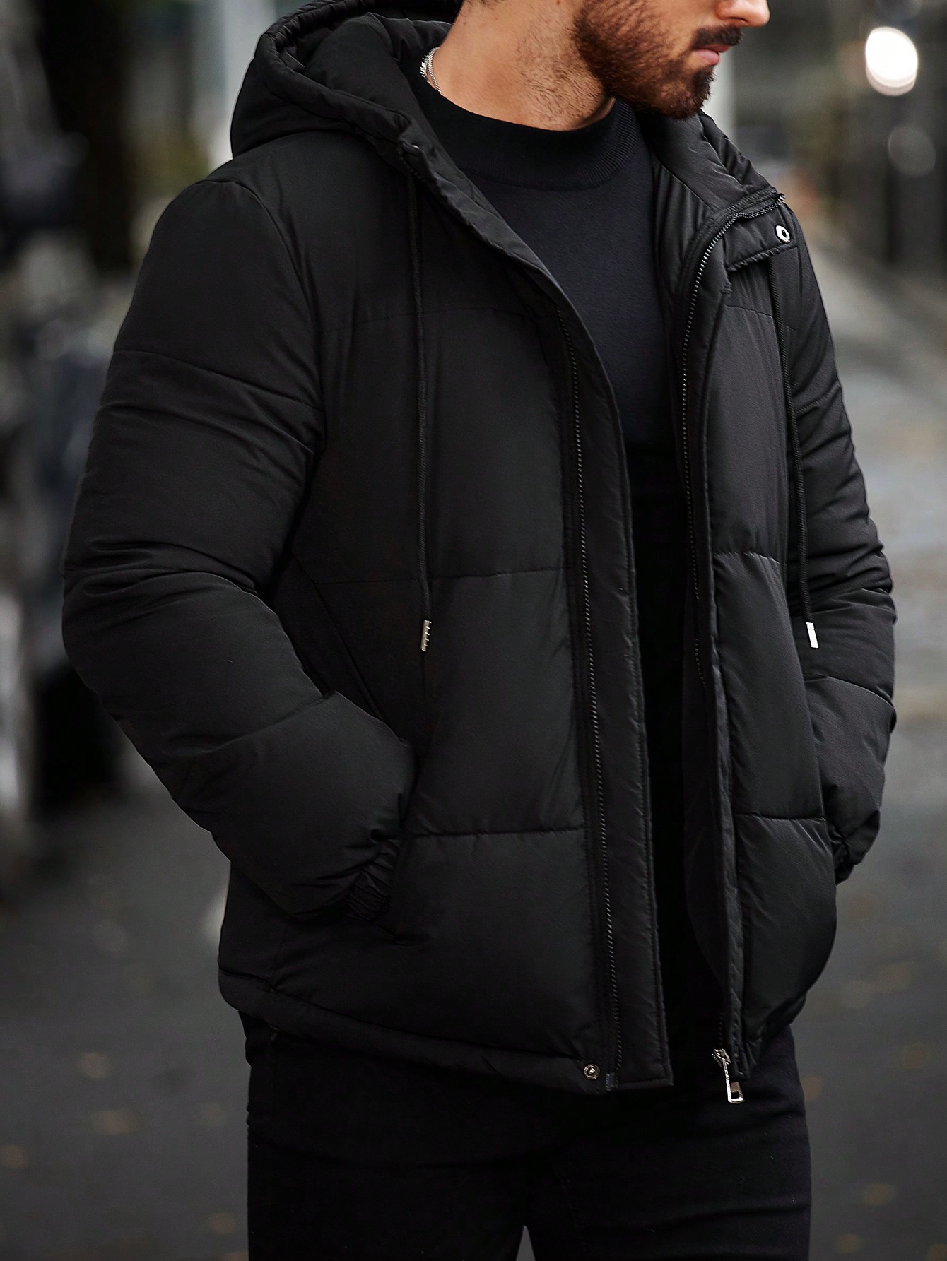 Men Hooded Zipper Puffer Jacket For Men