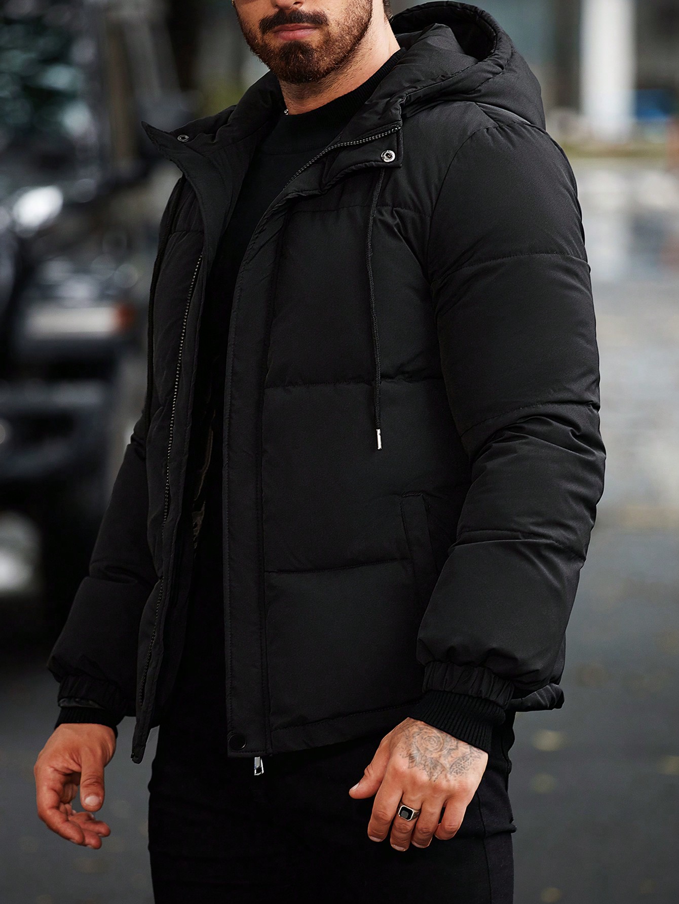 Men Hooded Zipper Puffer Jacket For Men