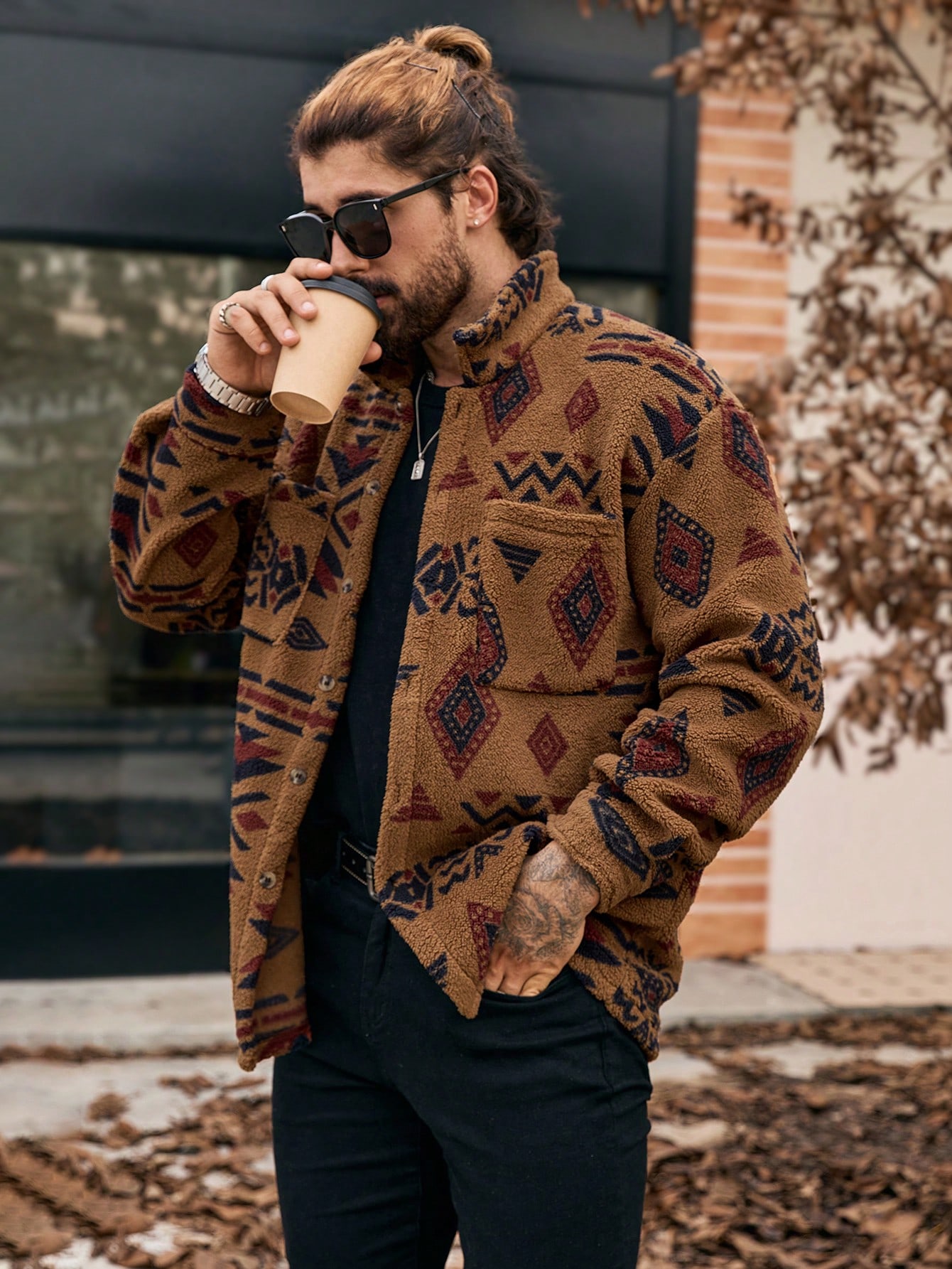 Men Graphic Fashion Button Up Winter Men Jacket