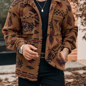 Men Graphic Fashion Button Up Winter Men Jacket
